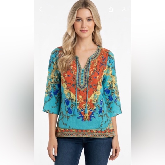 Urban Coco turquoise paisley top with tassels size medium - Picture 1 of 10